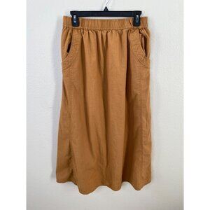 Deja Bleu Womens Rust Orange Midi Skirt 100% Cotton Elastic Waist Pockets Size L